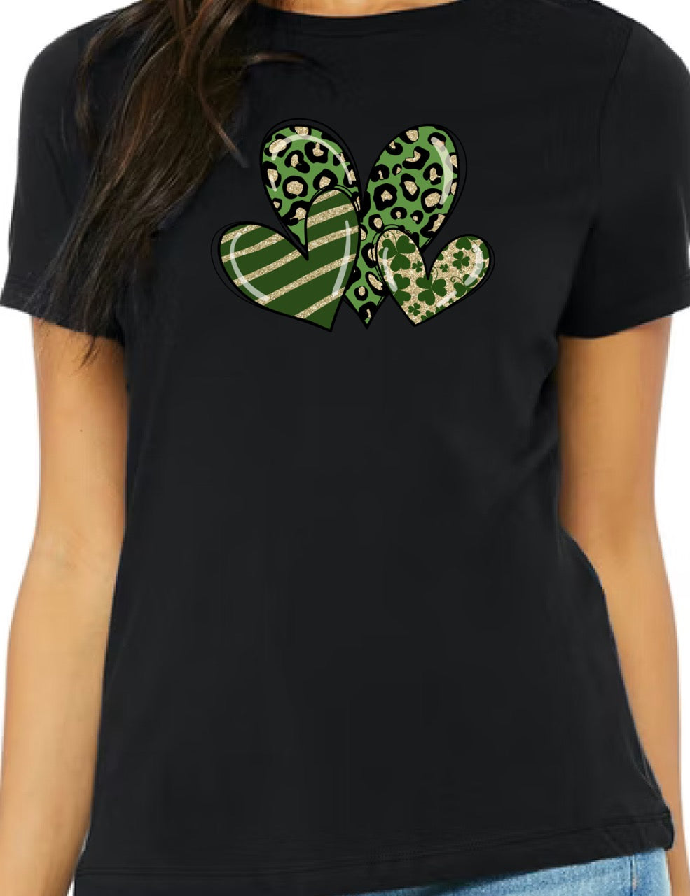 St. Patty's Hearts on Black Tee