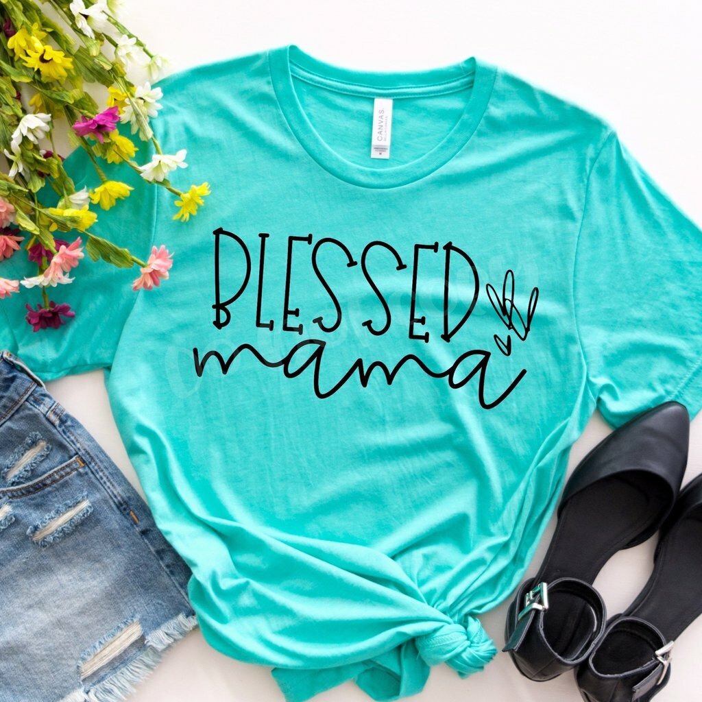 Blessed Mama Graphic Tee - Turquoise