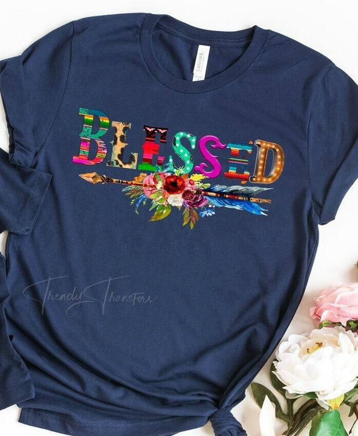 Blessed Serape Leopard On Navy Tee