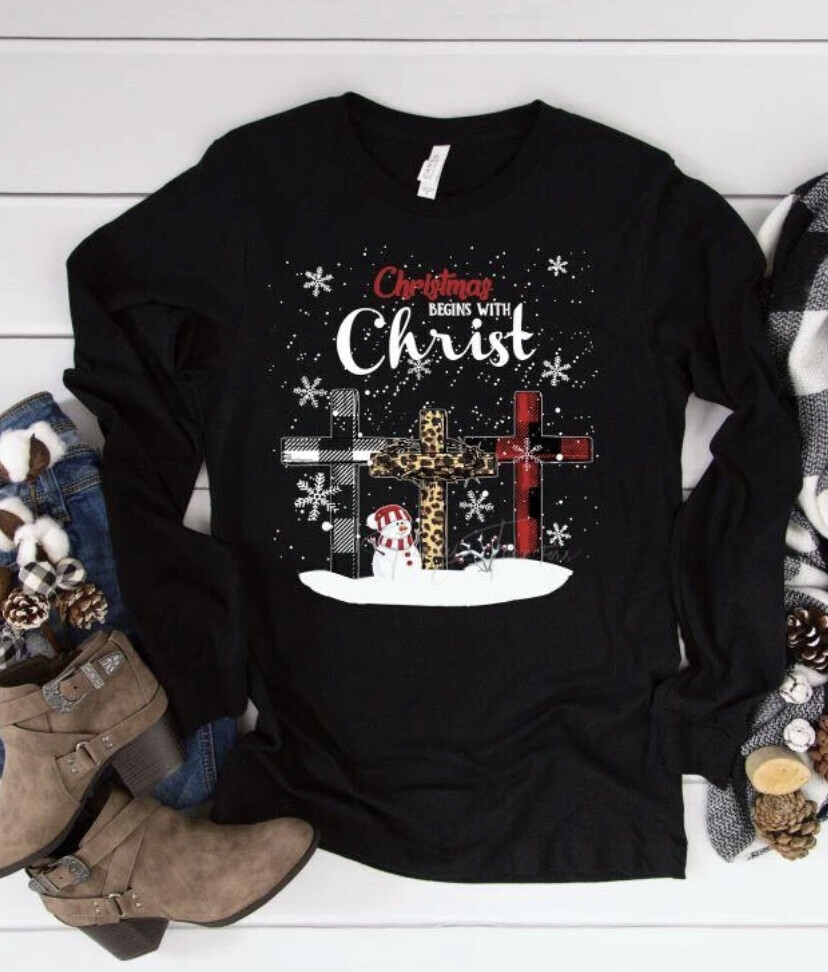 Christmas Begins With Christ on Black Long Sleeve Tee