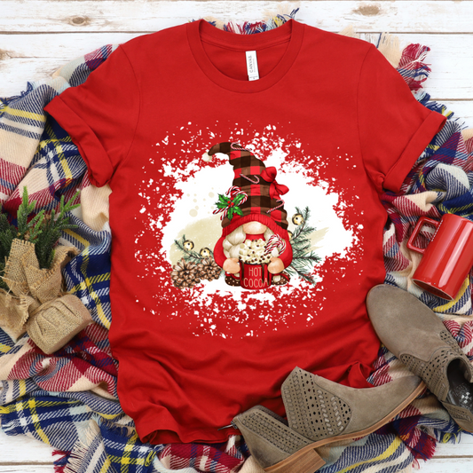 Christmas Gnome with Paint Splatter on Red Tee