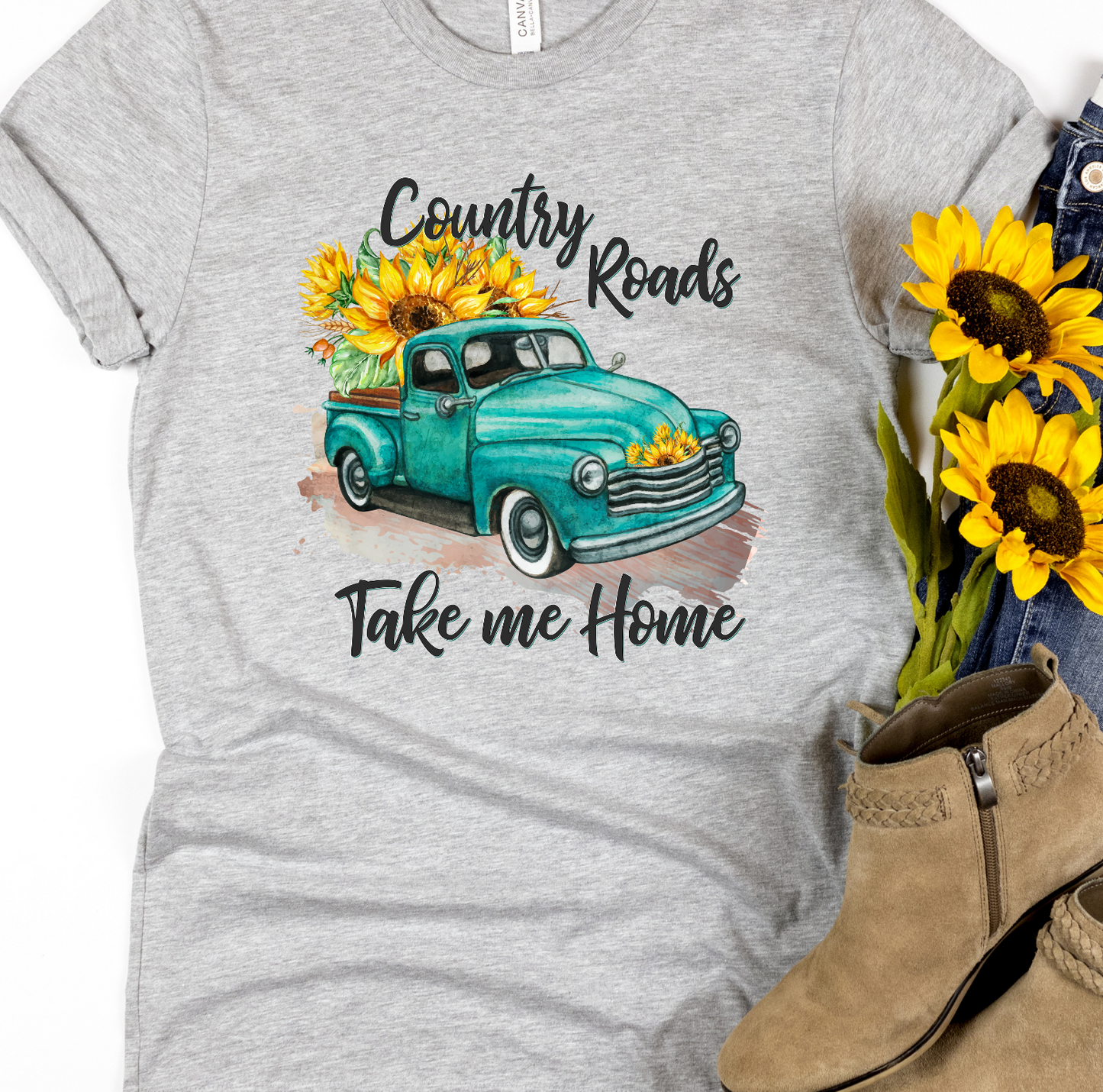 Country Roads Take Me Home on Gray Tee