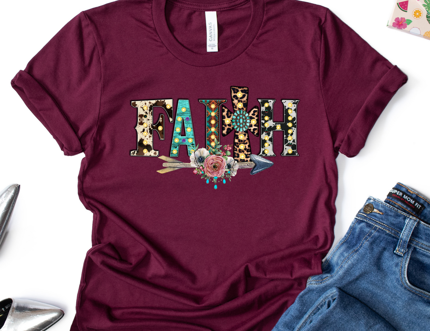 Faith Western Look on Maroon Tee