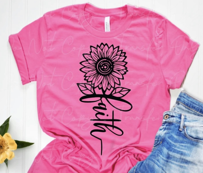 Faith With Sunflower Outline On Hot Pink Tee