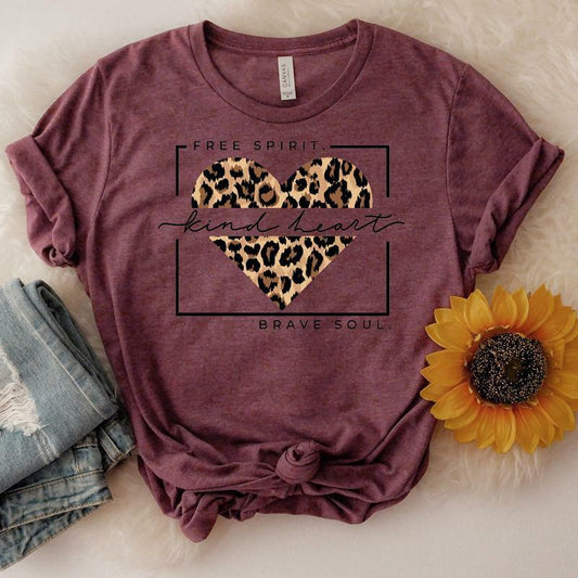 Free Spirit, Kind Heart, Bold Soul Leopard Print Tee