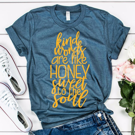 Kind Words Are Like Honey Heather Teal Graphic Tee - In Stock 8/15