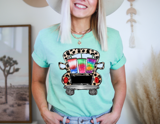 Leopard Truck with Drinks on Mint Tee