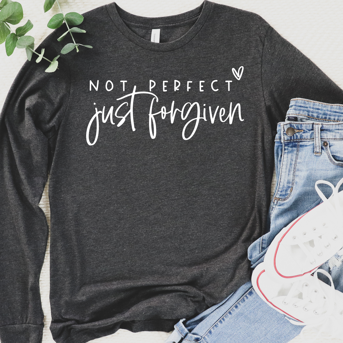 Not Perfect - Just Forgiven on Dk Heather Gray Long Sleeve Tee