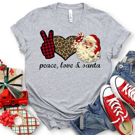 Peace Love Santa on Heather Gray Tee