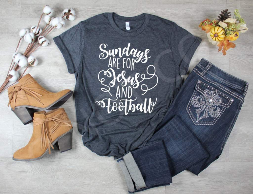 Sundays are Jesus and Football on Dark Heather Gray Tee