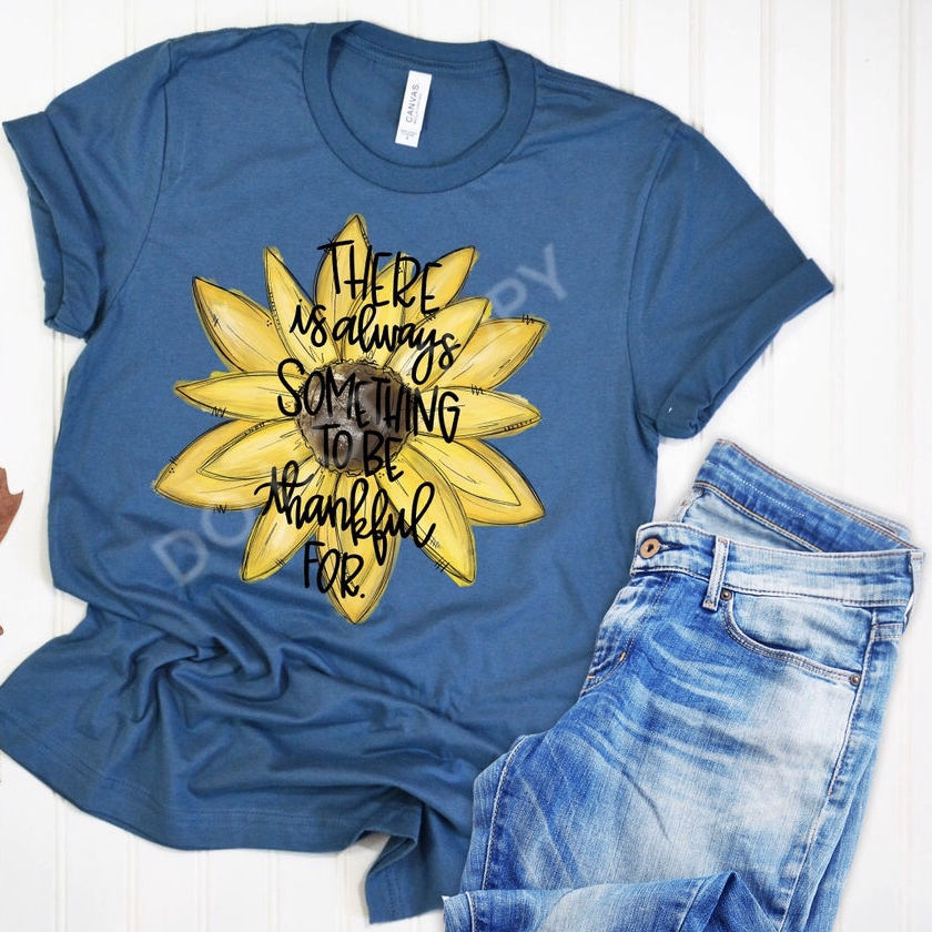 Sunflower Always Thankful on Heather Deep Teal Tee