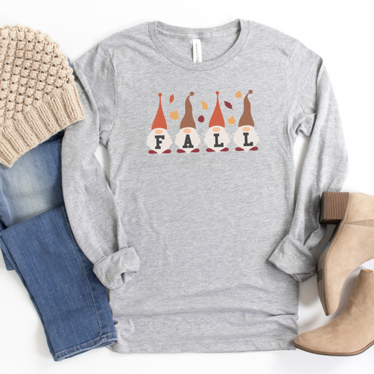 Fall Gnome on Light Gray Long Sleeve Tee