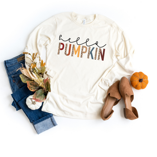 Hello Pumpkin on White Long Sleeve Tee