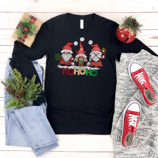 HO HO HO on Black Long Sleeve Tee