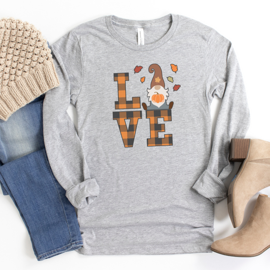 Love Fall & Gnomes on Light Gray Tee