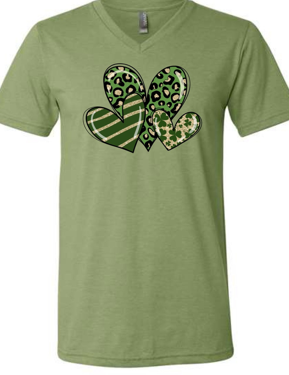 St. Patty's Hearts on Heather Green V-Neck Tee