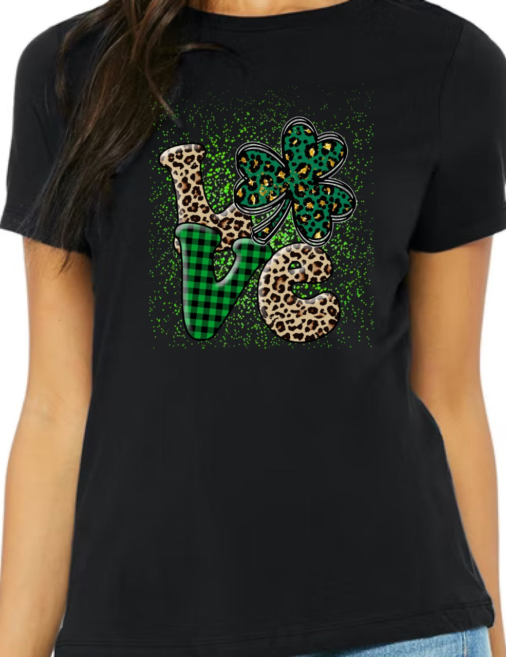 Clover Leopard Love on Black Tee