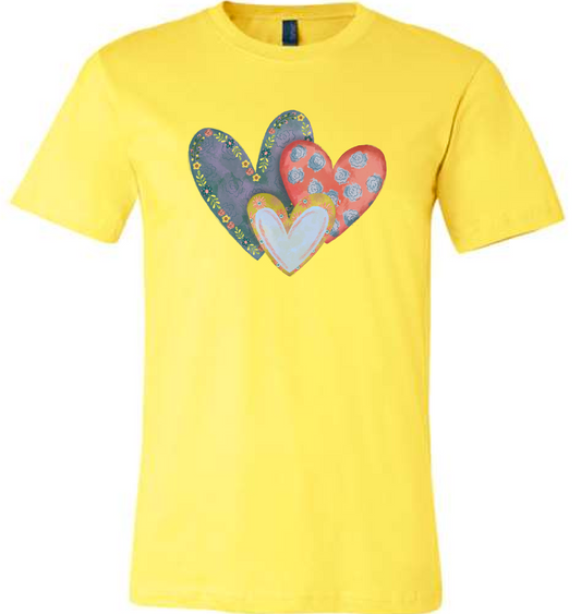 Hippie Hearts on Yellow Tee