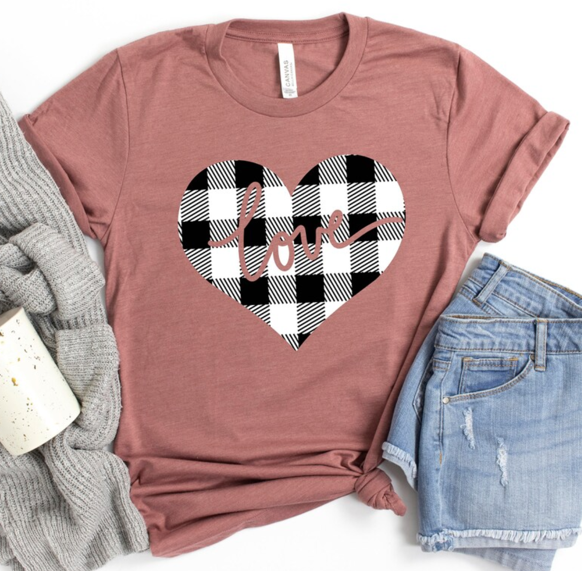 BW Checkered Heart on Mauve