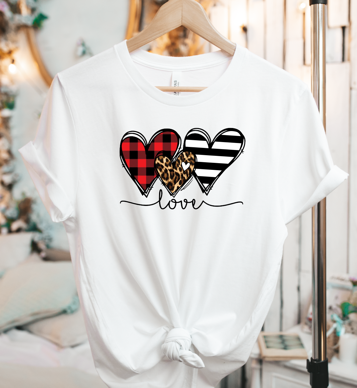 Three Hearts Love on White Tee