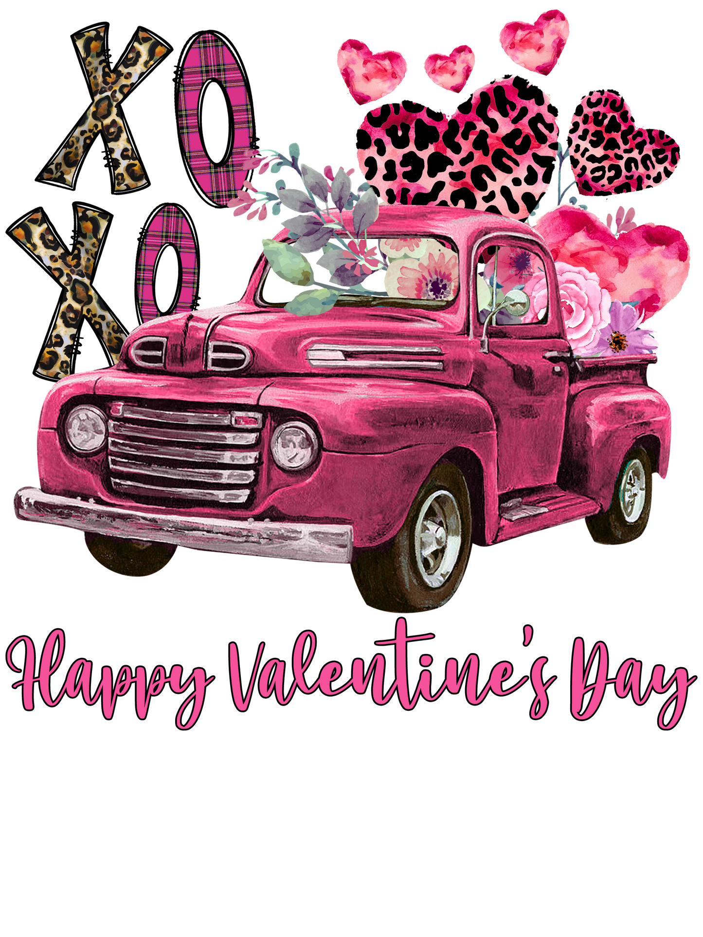 XoXo Valentine's Truck on Pink Tee