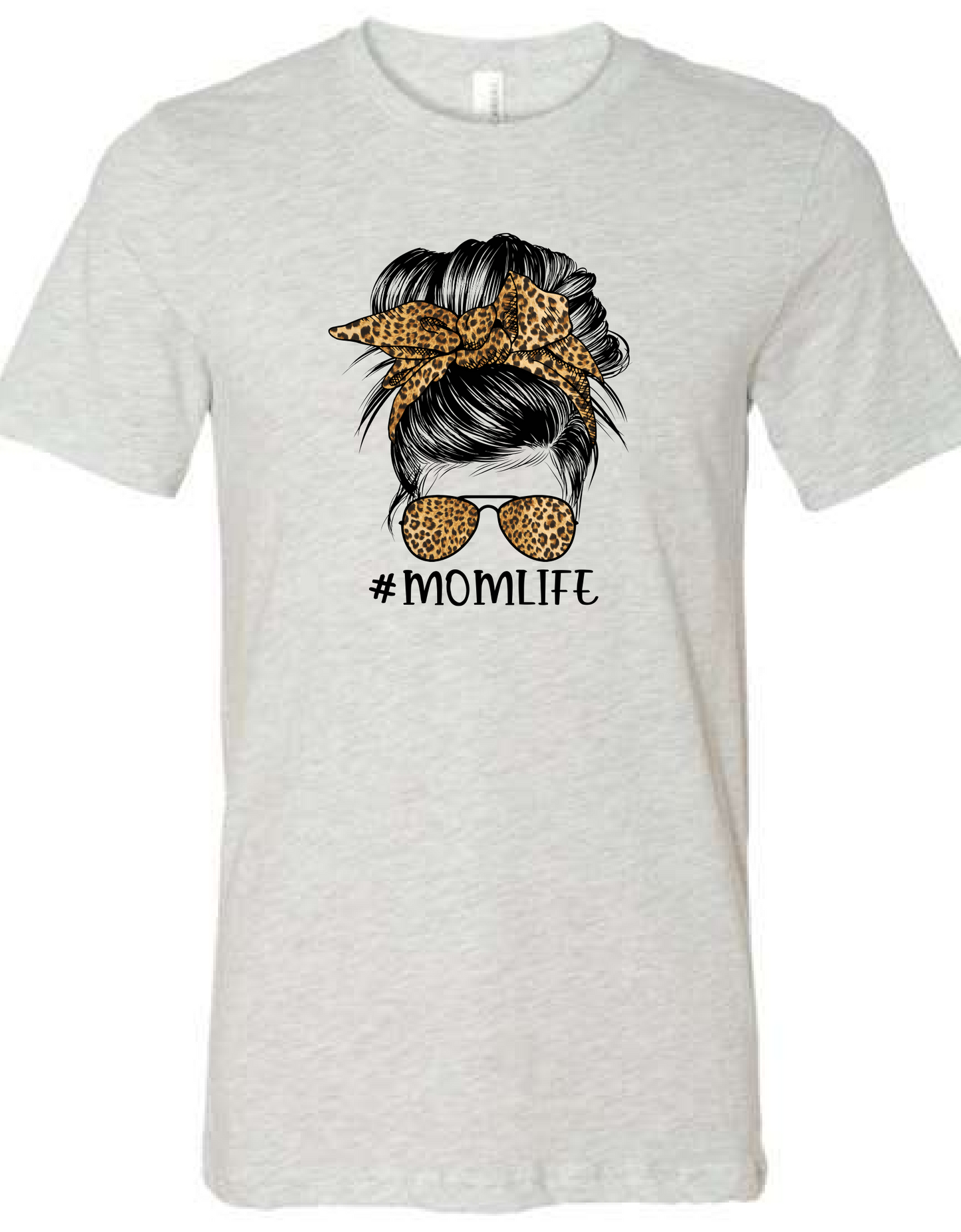 Mom Life Messy Bun with Leopard Graphic Tee